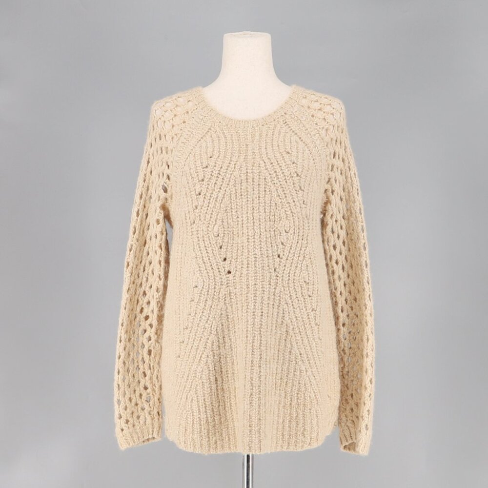 REBECCA TAYLOR Wool Alpaca Blend Open Knit Beige Brown Sweater Size M